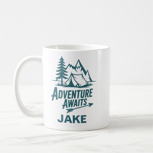 Abenteuer warten Personalisierter Camping-Kaffee Kaffeetasse (Links)