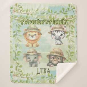 Abenteuer warten Personalisierter Safari-Wald Baby Sherpadecke