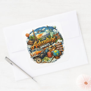 Abenteuer warten Reisecollage Vintage-Urlaub Quadratischer Aufkleber