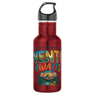 Abenteuer warten Vintage-Berg-T-Shirt Edelstahlflasche