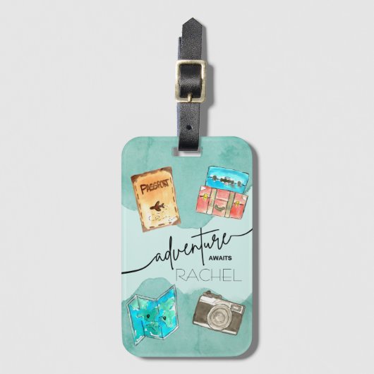 Abenteuer warten Wasserfarbe Gepäckanhänger (Vorderseite Vertikal)