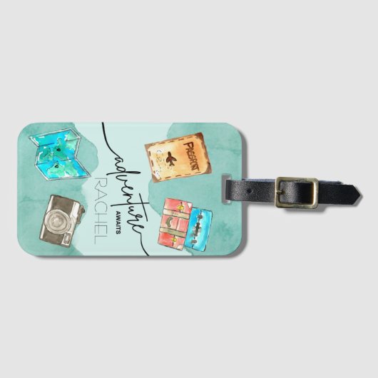 Abenteuer warten Wasserfarbe Gepäckanhänger (Vorderseite (Horizontal))