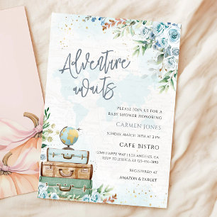 Abenteuer warten Weltkarte Baby Shower Einladung