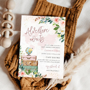 Abenteuer warten Weltkarte Baby Shower Einladung