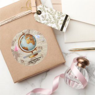 Abenteuer warten Weltkarte Baby Shower Runder Aufkleber