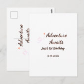 Abenteuer wartet 1. Geburtstag Name Datum Planeret Postkarte (Vorne/Hinten)