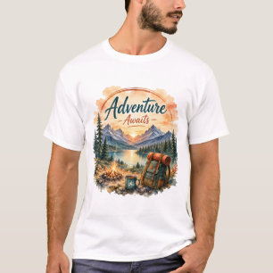 Abenteuer wartet am Bergsee Camping Sonnenuntergan T-Shirt