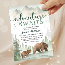 Abenteuer wartet Baby Shower Bär Wald Waldlandscha