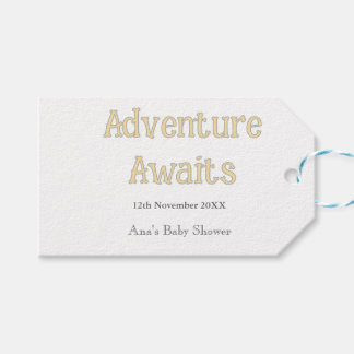 Abenteuer wartet Baby Shower Name Datum Pastell Geschenkanhänger