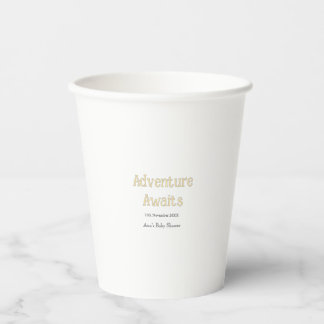 Abenteuer wartet Baby Shower Name Datum Pastell Pappbecher