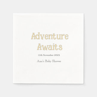 Abenteuer wartet Baby Shower Name Datum Pastell Serviette