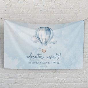 Abenteuer wartet! Blue Hot Air Balloon Baby Dusche Banner