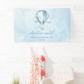 Abenteuer wartet! Blue Hot Air Balloon Baby Dusche Banner (Insitu)