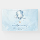 Abenteuer wartet! Blue Hot Air Balloon Baby Dusche Banner (Horizontal)