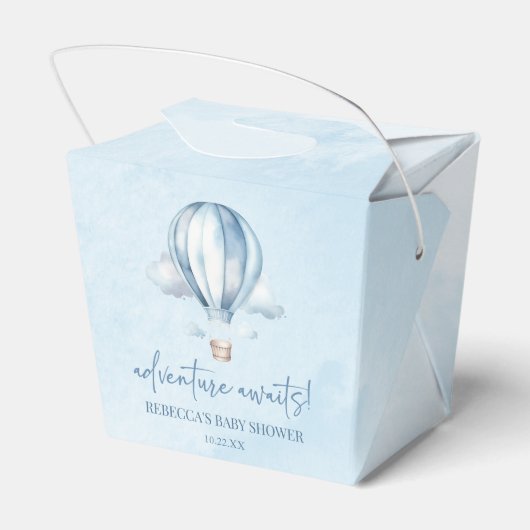 Abenteuer wartet! Blue Hot Air Balloon Baby Dusche Geschenkschachtel (Rückseite)