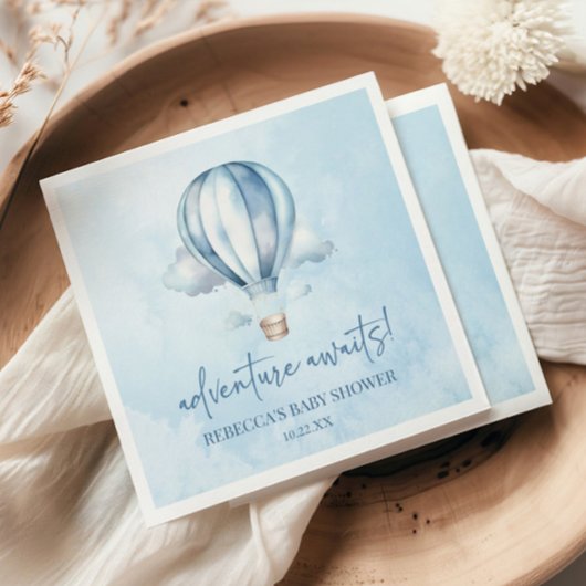 Abenteuer wartet! Blue Hot Air Balloon Baby Dusche Serviette