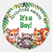 Abenteuer wartet Es ist eine Baby-Dusche Runder Aufkleber (Vorderseite)
