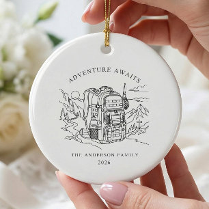 Abenteuer wartet Familien-Weihnachtsschmuck Keramik Ornament