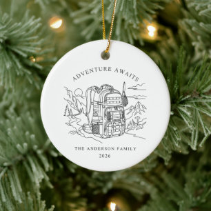 Abenteuer wartet Familien-Weihnachtsschmuck Keramik Ornament