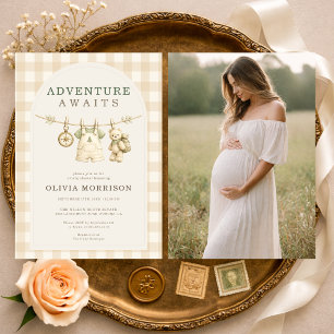 Abenteuer wartet Foto-Baby-Party Einladung