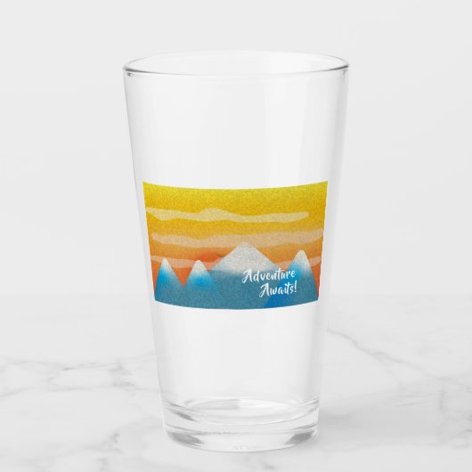 Abenteuer wartet Mountain Sunset Glas (Vorderseite)