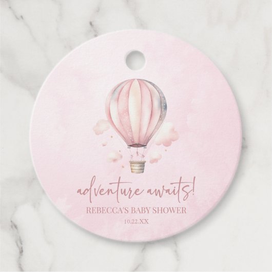 Abenteuer wartet! Pink Hot Air Ballon Babydusche Geschenkanhänger (Vorderseite)