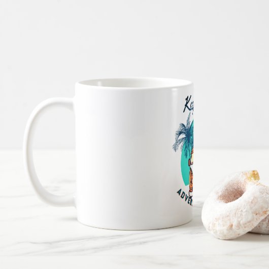Abenteuer wartet Reisebug - Retro Van & Palm Tre Kaffeetasse (Mit Donut)