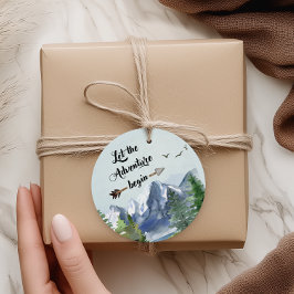 Abenteuer wartet Rustikales Wasserfarbengebirge Geschenkanhänger