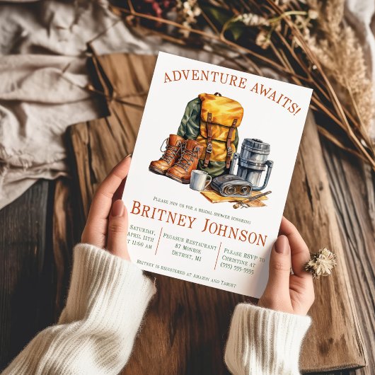Abenteuer wartet! Wandern, Camping, Brautparty Einladung