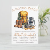 Abenteuer wartet! Wandern, Camping, Brautparty Einladung (Stehend Vorderseite)