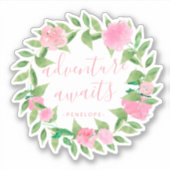 Abenteuer wartet Wasserfarbenregen mit Namen Aufkleber (Vorderseite)