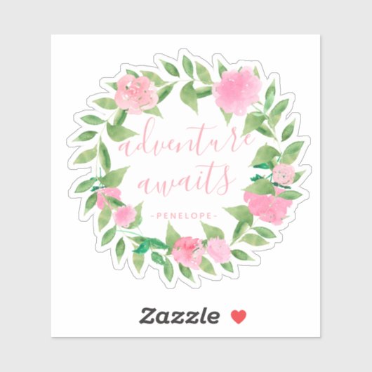 Abenteuer wartet Wasserfarbenregen mit Namen Aufkleber (Blatt)