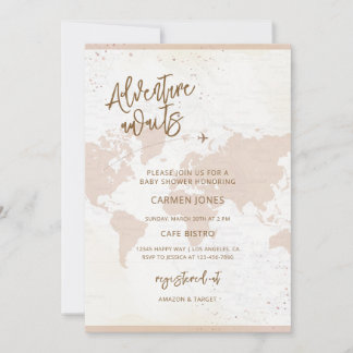 Abenteuer wartet Weltkarte Baby Shower Einladung