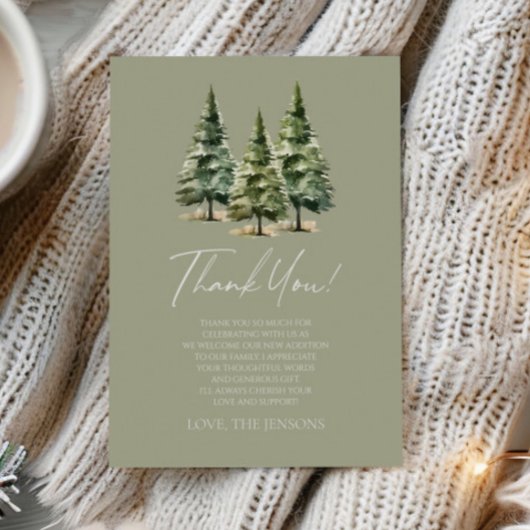 Abenteuer wartet! Winter Pine Trees Baby Dusche Dankeskarte