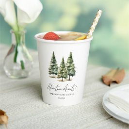 Abenteuer wartet! Winter Pine Trees Baby Dusche Pappbecher