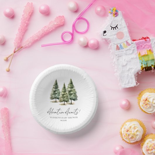 Abenteuer wartet! Winter Pine Trees Baby Dusche Pappteller (Party)