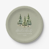 Abenteuer wartet! Winter Pine Trees Baby Dusche Pappteller (Vorderseite)