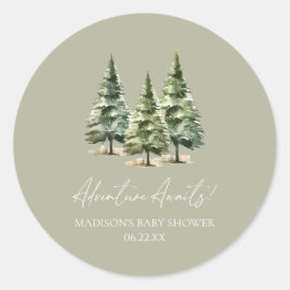 Abenteuer wartet! Winter Pine Trees Baby Dusche Runder Aufkleber