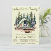 Abenteuer wartet! Zelt, Camping, Brautparty Einladung (Stehend Vorderseite)