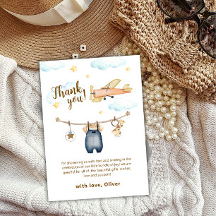 Abenteuer Wäscheleine Flugzeug Himmel Baby Shower Dankeskarte