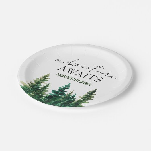 Abenteuer Watercolor Rustikale Pinienwälder Pappteller (Schrägansicht)