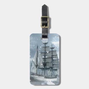 Abenteuer Winter Schneesturm Vintage Piratenschiff Gepäckanhänger