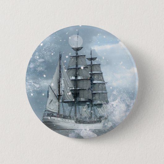 Abenteuer Winterschnee Sturm Vintag Piratenschiff Button (Vorderseite)