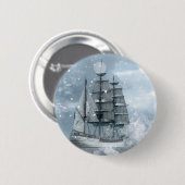 Abenteuer Winterschnee Sturm Vintag Piratenschiff Button (Vorne & Hinten)