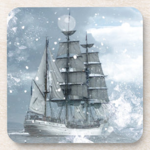 Abenteuer Winterschnee Sturm Vintag Piratenschiff Getränkeuntersetzer