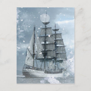 Abenteuer Winterschnee Sturm Vintag Piratenschiff Postkarte