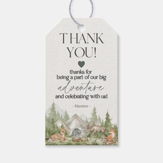 Abenteuer "Woodland Animals" wartet auf Tag Geschenkanhänger (Vorderseite)