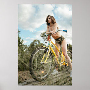 Abenteuergeist – Frau mit gelbem Fahrrad Poster
