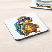 Abenteuerliche Niedliche kleine Schildkröte mit Ru Getränkeuntersetzer (Linke Seite)