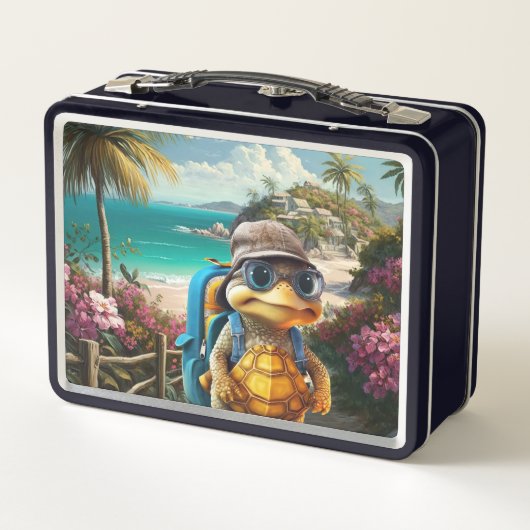 Abenteuerliche Niedliche kleine Schildkröte mit Ru Metall Brotdose (Rückseite)